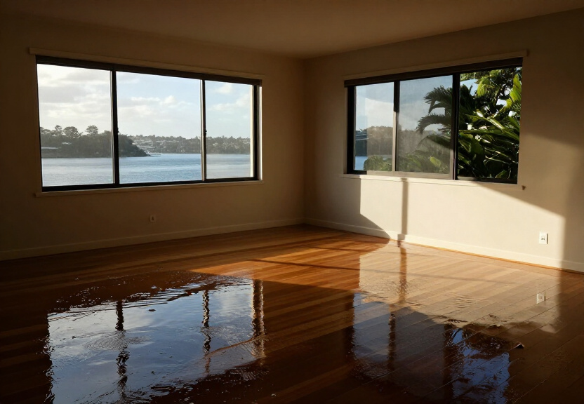Flooded living room in Riverwood before restoration